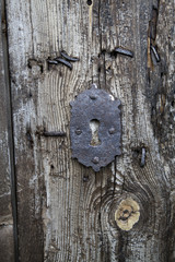 Old Keyhole in Wooden Door