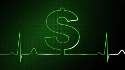The green dollar sign graphic of EKG monitor