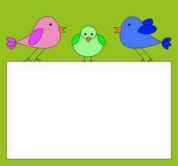 gruppo di famiglia di uccellini poggiati su cornice