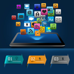 Tablet computer With Colorful application icon concept