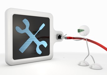 music download symbol with futuristic 3d character