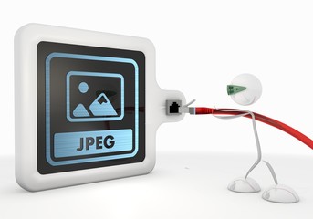 music download symbol with futuristic 3d character