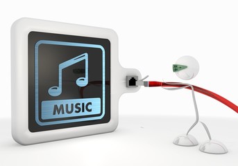music download symbol with futuristic 3d character