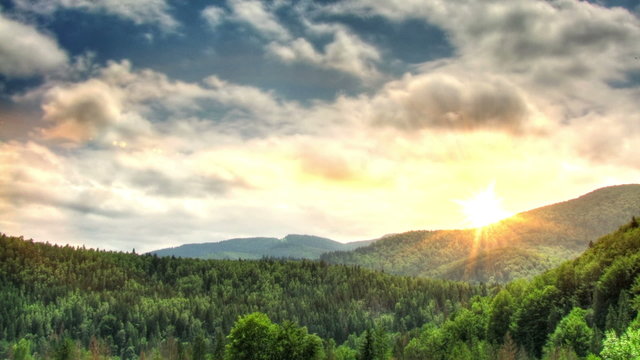 Sunset in mountains time lapse