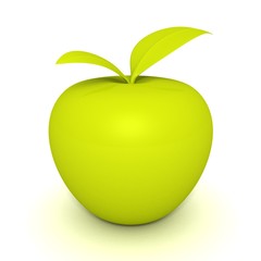 Green apple with two leafs on white
