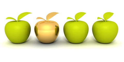 golden different apple between other green apples