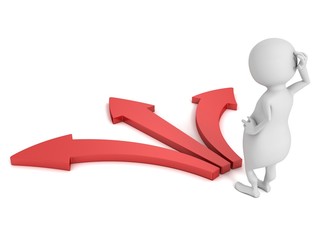 3d man solves the difficult problem of choice on different arrow