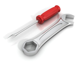 red screwdriver and wrench Icon on white