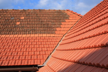 Gable roof covered with red ceramic roofing
