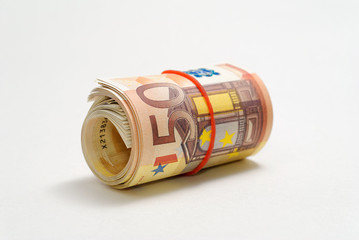 One roll of 50 euro bills
