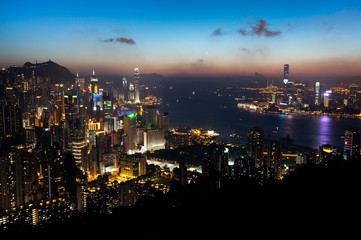 View of Hong Kong Island and Victoria Harbour at sunset