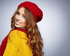 young brunette woman portrait in autumn color