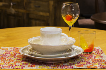 Dish-ware of white ceramic