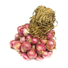 Shallot onions in a group isolated over white background