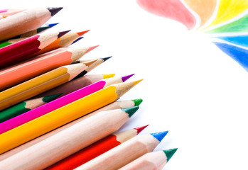 Fototapeta premium Back to School background with colored pencils. Copy space for
