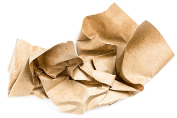 Recycle beige natural  crumpled vintage paper on white backgroun