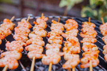 delicious prawn spit on grill