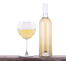 glass of white wine and a bottle isolated