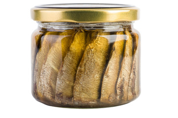 Sardines with oil conserved in glass jar