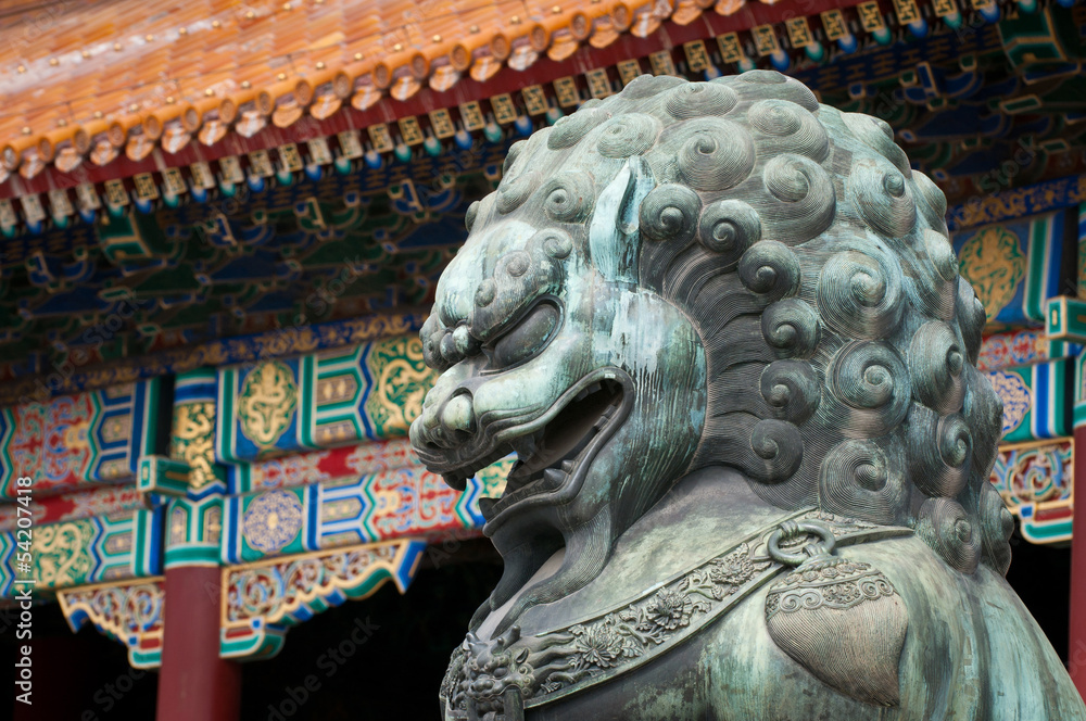 Canvas Prints lion statue in front of Gate of Supreme Harmony, Forbidden City