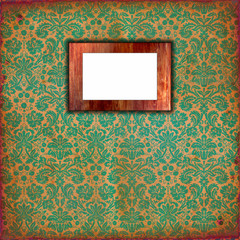 Damask wallpaper with wooden frame