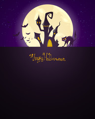 Vector Illustration of a Scary Halloween Background with Castle