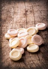 Rubber mint on a wooden table