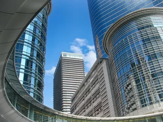 Fotobehang Skyscrapers against blue sky in downtown of Houston, Texas © leekris