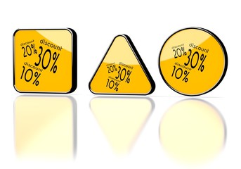 3d render of a element discount symbol on three warning signs