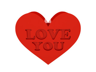 Big red heart. Phrase LOVE YOU cutout inside.