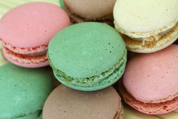 Colorful French macaroons, close up