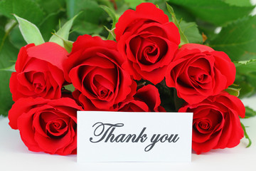 Thank you card with red roses bouquet