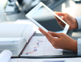 Businesswoman hands with touchpad