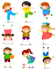 happy kids in different posotions