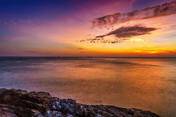Tropical beach at sunset.