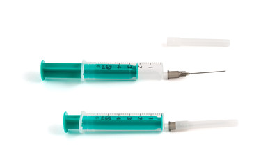 One-off medical syringe with needle isolated