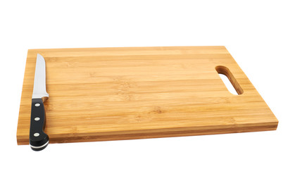 Steel kitchen knife on cutting board