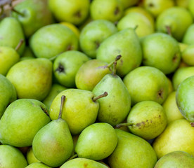 Green pears at a famers market