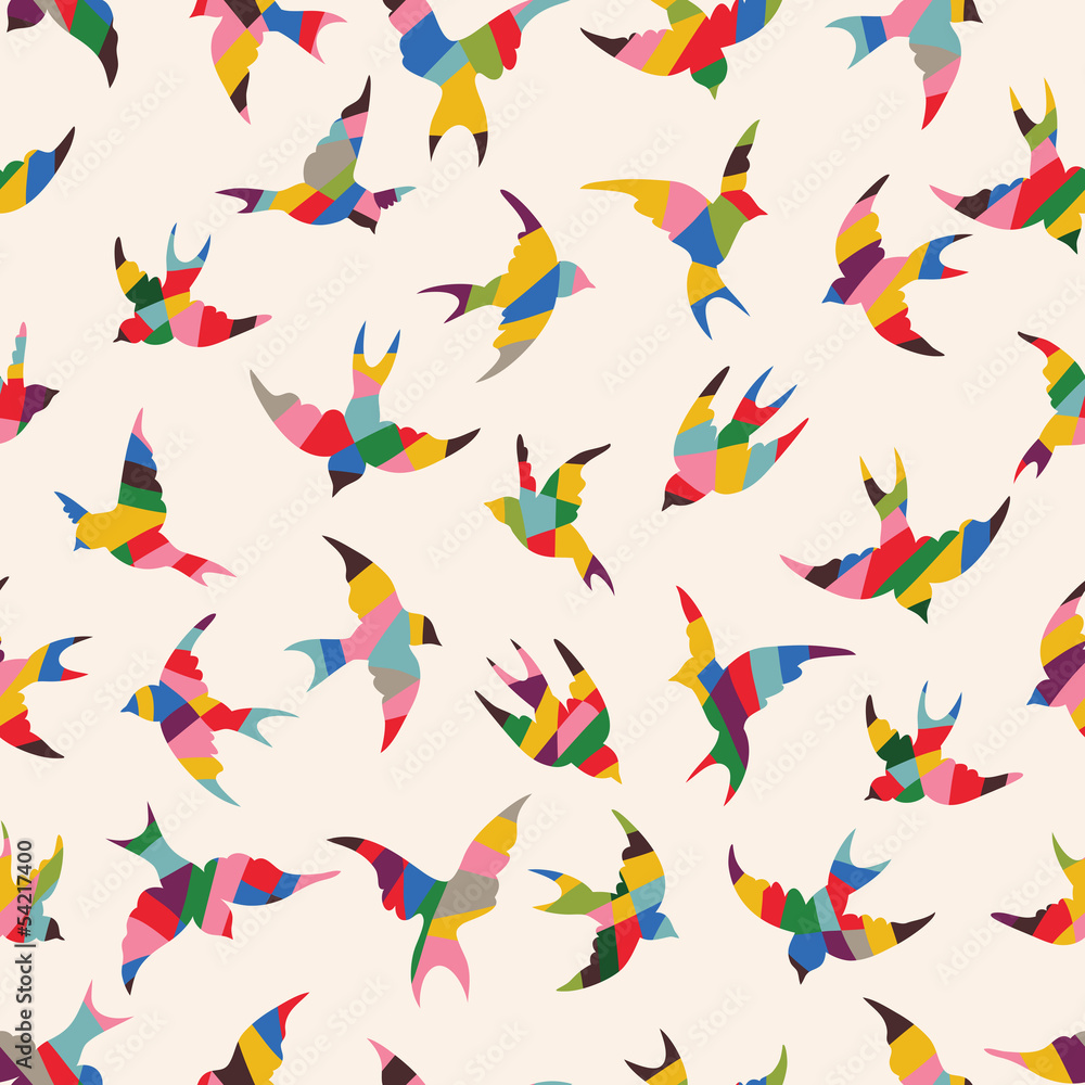 Poster spring birds seamless pattern