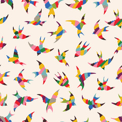 Spring birds seamless pattern