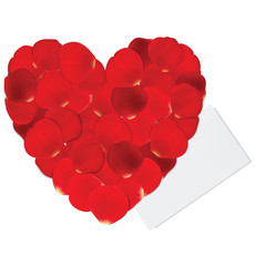 Obraz na płótnie Canvas Heart of red petals and blank white paper. Vector illustration