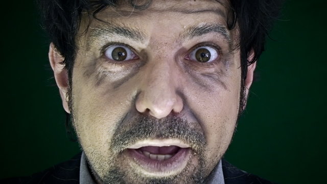 Old man angry and mad comes close