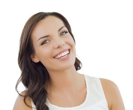 Happy Teen Female Headshot Portrait on White