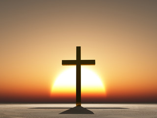 Sunset or sunrise with cross