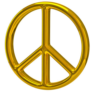 Golden peace symbol isolated on white background