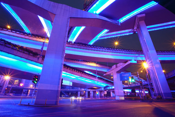 Shanghai, highway overpasses night - obrazy, fototapety, plakaty