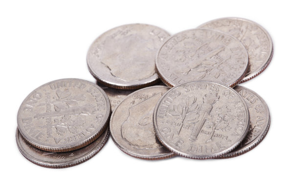 isolated Pile of US Dimes