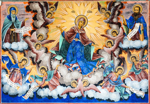 Virgin Mary Fresco at Rila Monastery in Bulgaria