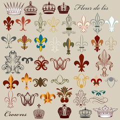 Collection of vector heraldic fleur de lis and crowns © Mary fleur