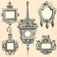 Collection de cadres anciens datant du XVII ème siècle - obrazy, fototapety, plakaty